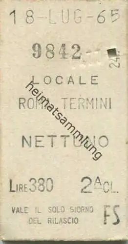 Italien - Locale Roma Termini Nettuno - Fahrkarte 1965