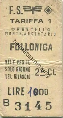 Italien - Orbetello Monte Argentario Follonica - Fahrkarte 1975