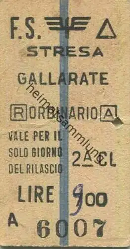 Italien - Stresa Gallarate - Fahrkarte 1975