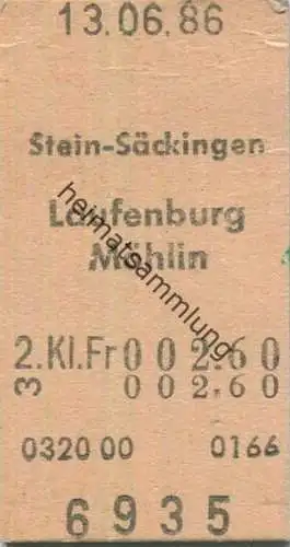 Schweiz - Stein-Säckingen Laufenburg Möhlin - Fahrkarte 1986