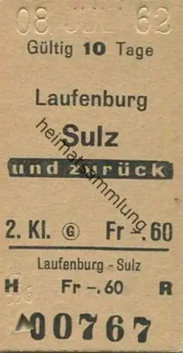 Schweiz - Laufenburg Sulz und zurück - Fahrkarte 1962