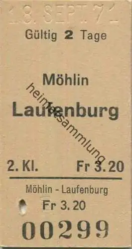 Schweiz - Möhlin Laufenburg - Fahrkarte 1971