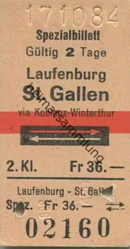 Schweiz - Spezialbillett - Laufenburg St. Gallen via Koblenz Winterthur und zurück - Fahrkarte 1984