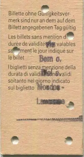 Schweiz - Lyss Bex Reiseweg siehe Rückseite via Biel Bern oder Moudon Lausanne und zurück - Fahrkarte 1986 1/2 Preis