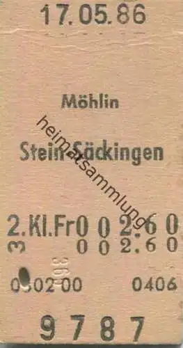 Schweiz - Möhlin Stein-Säckingen - Fahrkarte 1986