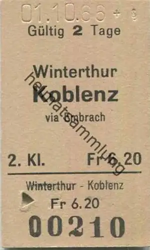 Schweiz - Winterthur Koblenz via Embrach - Fahrkarte 1966
