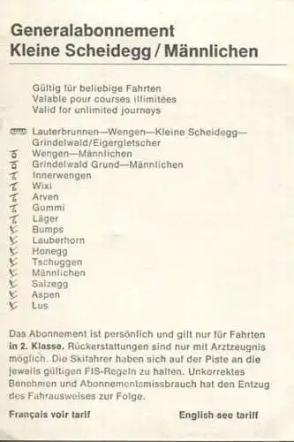 Schweiz - Generalabonnement - Kleine Scheidegg Männlichen - Fahrkarte 1981