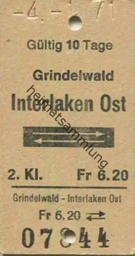 Schweiz - Grindelwald Interlaken Ost und zurück - Fahrkarte 1971