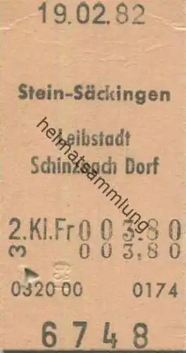 Schweiz - Stein-Säckingen Leibstadt Schinznach Dorf - Fahrkarte 1982