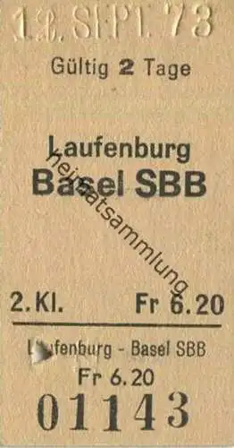 Schweiz - Laufenburg Basel SBB - Fahrkarte 1973
