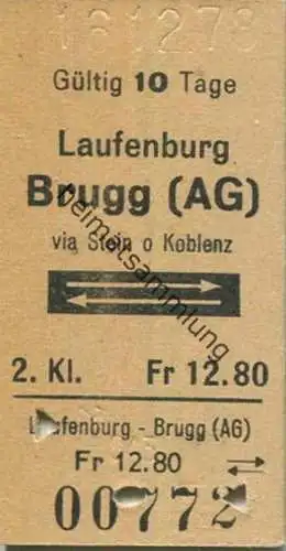 Schweiz - Laufenburg Brugg (AG) via Stein oder Koblenz und zurück - Fahrkarte 1978