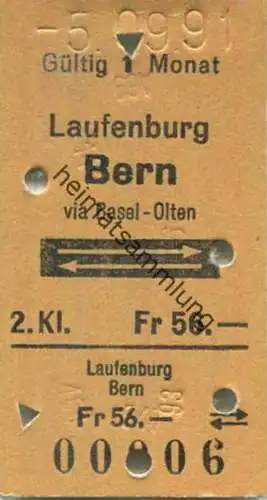 Schweiz - Laufenburg Bern via Basel Olten und zurück - Fahrkarte 1991