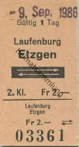 Schweiz - Laufenburg Etzgen und zurück - Fahrkarte 1986