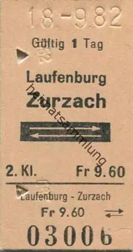 Schweiz - Laufenburg Zurzach und zurück - Fahrkarte 1982