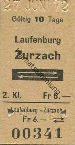 Schweiz - Laufenburg Zurzach und zurück - Fahrkarte 1972