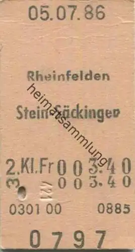 Schweiz - Rheinfelden Stein-Säckingen - Fahrkarte 1986