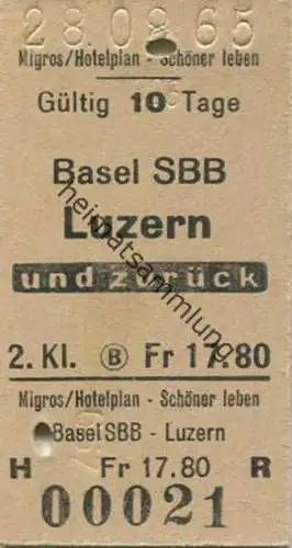 Schweiz - Basel SBB Luzern und zurück - Fahrkarte 1965