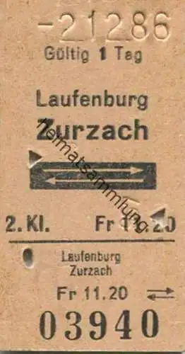 Schweiz - Laufenburg Zurzach und zurück - Fahrkarte 1986