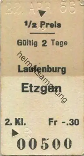 Schweiz - Laufenburg Etzgen - Fahrkarte 1966 1/2 Preis