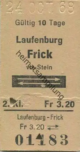 Schweiz - Laufenburg Frick via Stein und zurück - Fahrkarte 1968