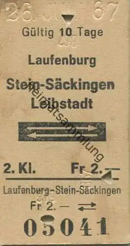 Schweiz - Laufenburg Stein-Säckingen Leibstadt und zurück - Fahrkarte 1967