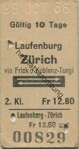 Schweiz - Laufenburg Zürich via Frick oder Koblenz Turgi und zurück - Fahrkarte 1966