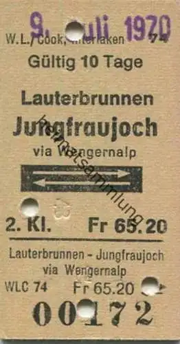 Schweiz - Lauterbrunnen Jungfraujoch via Wengernalp und zurück - Fahrkarte 1970