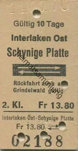 Schweiz - Interlaken Ost Schynige Platte Rückfahrt auch ab Grindelwald gültig und zurück - Fahrkarte 1970