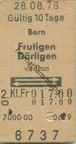 Schweiz - Bern Frutigen Därligen via Thun und zurück - Fahrkarte 1976