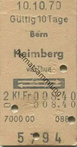 Schweiz - Bern Heimberg via Thun und zurück - Fahrkarte 1970