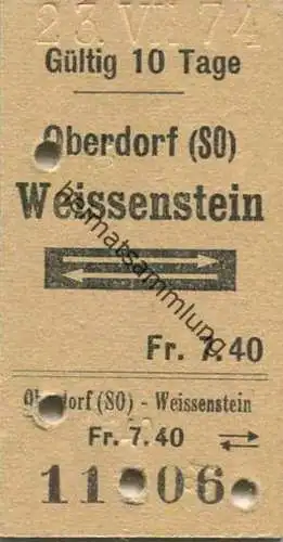 Schweiz - Oberdorf (SO) Weissenstein und zurück - Fahrkarte 1974