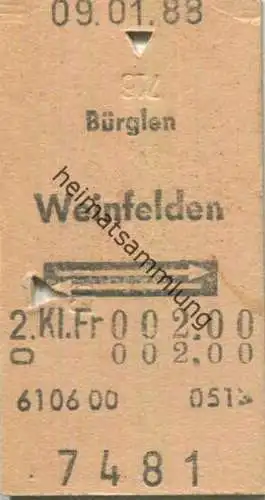 Schweiz - Bürglen Weinfelden und zurück - Fahrkarte 1988