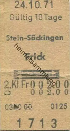 Schweiz - Stein-Säckingen Frick und zurück - Fahrkarte 1971
