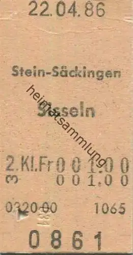 Schweiz - Stein-Säckingen Sisseln - Fahrkarte 1986