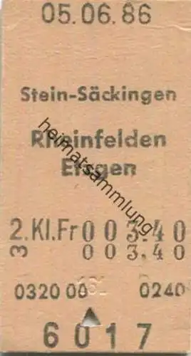Schweiz - Stein-Säckingen Rheinfelden Etzgen - Fahrkarte 1986