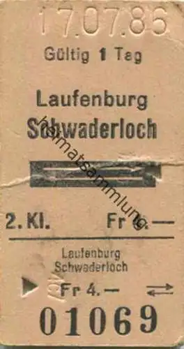 Schweiz - Laufenburg Schwaderloch und zurück - Fahrkarte 1986