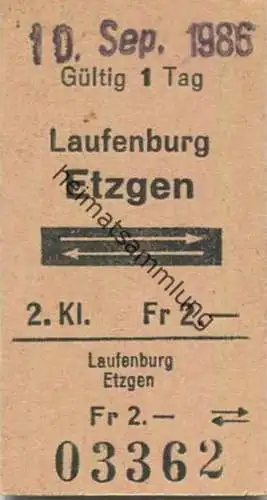 Schweiz - Laufenburg Etzgen und zurück - Fahrkarte 1986