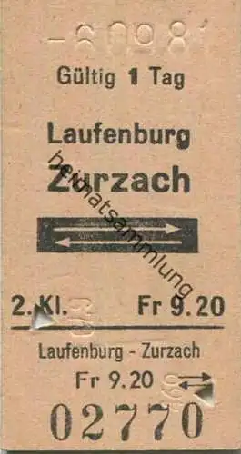 Schweiz - Laufenburg Zurzach und zurück - Fahrkarte 1981