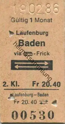 Schweiz - Laufenburg Baden via Frick mit Postauto und zurück - Fahrkarte 1986