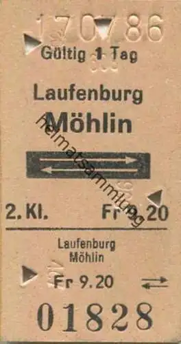 Schweiz - Laufenburg Möhlin und zurück - Fahrkarte 1986
