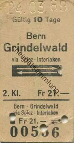 Schweiz - Bern Grindelwald via Spiez Interlaken und zurück - Fahrkarte 1969