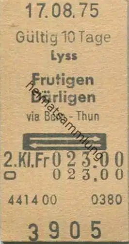 Schweiz - Lyss Frutigen Därligen via Bern Thun - Fahrkarte 1975