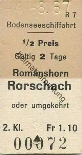 Schweiz - Bodenseeschiffahrt - Romanshorn Rorschach oder umgekehrt - Fahrkarte 1/2 Preis 1967