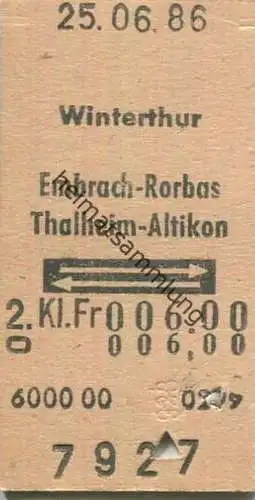 Schweiz - Winterthur Embrach-Rorbas Thalheim-Altikon und zurück - Fahrkarte 1986