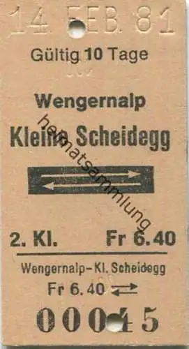 Schweiz - Wengernalp Kleine Scheidegg und zurück - Fahrkarte 2. Klasse 1981