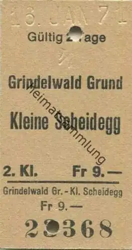 Schweiz - Grindelwald Grund Kleine Scheidegg - Fahrkarte 2. Klasse 1971