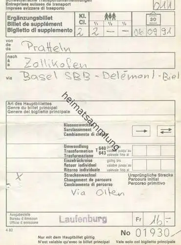 Schweiz - Schweizerische Transportunternehmungen von Pratteln nach Zollikofen via Basel SBB Delemont Biel -