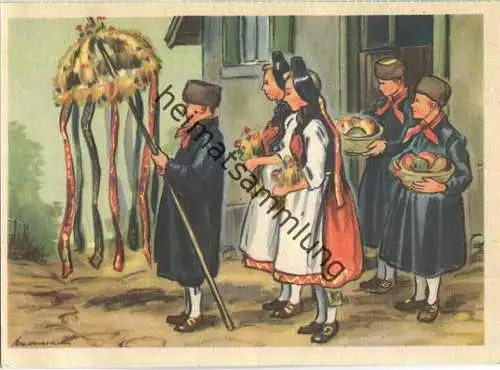 Schwälmer Kinder mit Erntegaben am Erntefest - Herausgegeben von der Superphosphat-Industrie GmbH