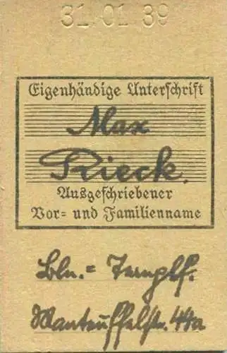 Deutschland - Monatskarte - Treptow Gartenfeld - Fahrkarte Berlin S-Bahn-Verkehr 3. Klasse 1939