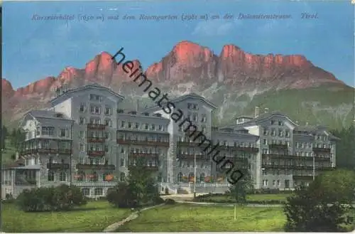 Karerseehotel mit dem Rosengarten an der Dolomitenstrasse - Verlag Joh. F. Amonn Bozen